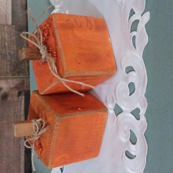 Pine Wood Painted Pumpkins Set of 2 - Picture 6 of 6